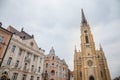 The Name of Mary Church, also known as Novi Sad catholic cathedral or crkva imena marijinog during a rainy grey afternoon. Royalty Free Stock Photo