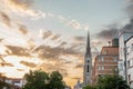 The Name of Mary Church, also known as Novi Sad catholic cathedral or crkva imena marijinog during a sunny summer sunset. Royalty Free Stock Photo