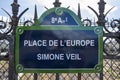 A plate of Place of Europe, Simone Veil place, in the 8th district of Paris Royalty Free Stock Photo