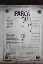 Name plate of wood burner PARCA type NORHA 312