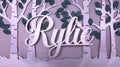 name Rylie with green leaves and birch trees background Royalty Free Stock Photo