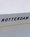 Name of the ship SS Rotterdam as painted on the bow