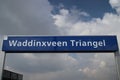 Name sign of station Waddinxveen triangel in dutch railway style