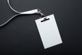 Name tag is blank for your text, mockup. Name Tag with white ribbon and transparent plastic paper holder. Corporate design Royalty Free Stock Photo