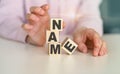 NAME word written on wood block. NAME text on wooden table for your desing, concept Royalty Free Stock Photo