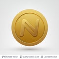 Namecoin symbol on round coin with drop shadow.