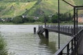 Namedy, Germany - 06 29 2021: Rhine Geysir island bridge, standing and crashed sunk part