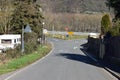 Namedy, Germany - 03 29 2021: small town street towards the big freeway like road B9 Royalty Free Stock Photo