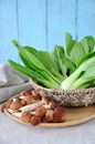 Nameko Mushroom and Fresh Bok Choy Royalty Free Stock Photo