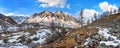 Nameless mountain peak and stream valley. Siberian alpine tundra