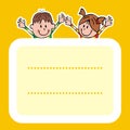 Nameplate, boy and girl, yellow background, eps.