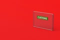 Nameplate customs on metal mesh fence on red background Royalty Free Stock Photo