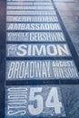 Names of Broadway theaters on the Times Square in New York City