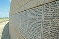 Names of German soldiers killed during the Battle of Stalingrad on a wall at Rossoshka Military Cemetery near Volgograd