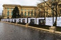 Names of the heroes murdered at the 1989 Romanian Revolution on the fence of National Art Museum in Bucharest, Romania, 2020