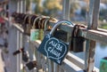 Names on the padlocks as a proof of love Royalty Free Stock Photo
