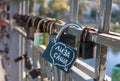 Names on the padlocks as a proof of love