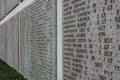 Names of Second world war casualties on a tribute wall in Florence, Italy