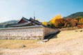 Namhansanseong Fortress, Korean old traditional house with autumn maple in Gwangju, Korea Royalty Free Stock Photo