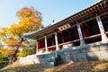 Namhansanseong Fortress Yeonmugwan, Korean traditional architecture with autumn maple in Gwangju, Korea Royalty Free Stock Photo