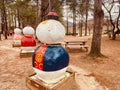 Nami island snowmen representing countries