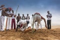 NAMIBE/ANGOLA - 28 AUG 2013 - African sportsmen practicing the famous Brazilian capoeira fight