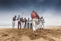 NAMIBE/ANGOLA - 28 AUG 2013 - African sportsmen practicing the famous Brazilian capoeira fight