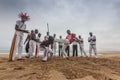 NAMIBE/ANGOLA - 28 AUG 2013 - African sportsmen practicing the famous Brazilian capoeira fight