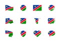 Namibia flag - flat collection. Flags of different shaped twelve flat icons