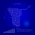 Namibia illuminated map with glowing dots. Dark blue space background. Vector illustration