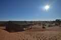 Namibia Kalahari Desert camp site Hotel sunrise Royalty Free Stock Photo