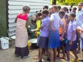 NAMIBIA, Kavango, OCTOBER 15: Namibian school children waiting for a lunch. Kavango was the region with the Highest povert