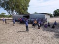 NAMIBIA, Kavango, OCTOBER 15: Namibian school children waiting for a lunch. Kavango was the region with the Highest povert