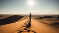 Namibia Namib Desert Sossusvlei traveler walking on the top of the famous dunes at sunrise. Epic intrepid adventure Royalty Free Stock Photo