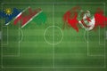 Namibia vs Tunisia Soccer Match, national colors, national flags, soccer field, football game, Copy space