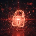 Glowing Digital Padlock with Binary Code Explosion for Cybersecurity Concept Royalty Free Stock Photo