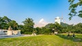 Namsan Park in the beautiful sunset with the statue of Lee Si-yeong, the first Vice President of South Korea, and relaxing