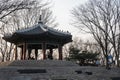 Namsan Tower or N Seoul tower and Palgakjeong Pavilion during winter evening sunset at Yongsan-gu , Seoul South Korea : 6 February Royalty Free Stock Photo