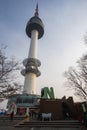 Namsan Tower or N Seoul tower during winter evening sunset at Yongsan-gu , Seoul South Korea : 6 February 2023 Royalty Free Stock Photo