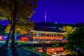 Namsangol traditional village and seoul tower in autumn color at night ,south korea Royalty Free Stock Photo