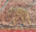 Nan, November 29,2020 : Wall painting image showing in Phumin temple , Thai elephant painting ancient working at Nan province.