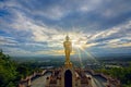 Nan province  Wat Phrathat Khao Noi with Sunrise and the mist. This temple is the best location  view of Nan province, Thailand Royalty Free Stock Photo