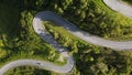 Nan, Thailand. Aerial view of Beautiful sky road over top of mountains with green jungle. Road trip on curve road in mountain. Royalty Free Stock Photo