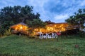 Nan, Thailand - Aug 04 2018 : Wooden lobby and restaurant with light shining at resort Raithonruk Royalty Free Stock Photo