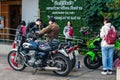 NAN - THAILAND, DECEMBER 12 ,2020 : Group of parked old fashioned Kawasaki W800 The motorbike with retro style and classic model