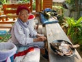 NAN, Thailand - DECEMBER 29, 2019.Old people woman Thailand eating food.Asian graybeard senior sitting relax at NAN,Thailand