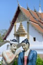 3D replica of Nan`s famous wall mural of a man whispering to the ear of a woman at Wat Phumin, Thailand Royalty Free Stock Photo