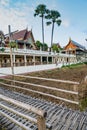 NAN, THAILAND - November 4, 2020 : Landscape of Thai Style Building and Rice Fied at Si Mongkol Temple