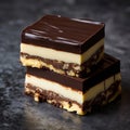 Nanaimo Bars: No-Bake Dessert with Crumb Base, Custard Butter Icing, and Chocolate Royalty Free Stock Photo