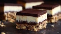 Nanaimo Bars: No-Bake Dessert with Crumb Base, Custard Butter Icing, and Chocolate Royalty Free Stock Photo